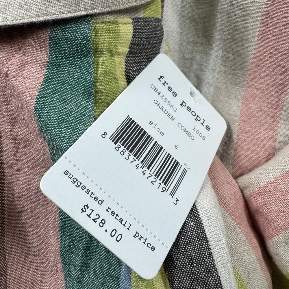 Free People Garden Combo Striped Linen Blend Jumper Size 6 OB485562 NWT